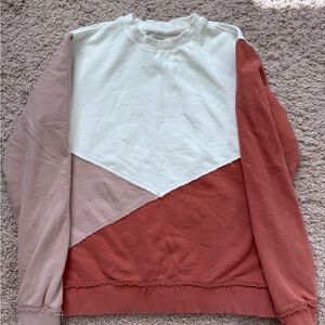 Bohme Colorblock Crewneck Sweatshirt in White, Mauve & Rust